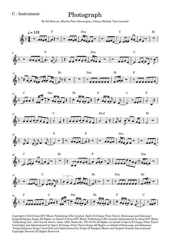 Photograph Sheet Music Ed Sheeran Piano, Vocal & Guitar Chords