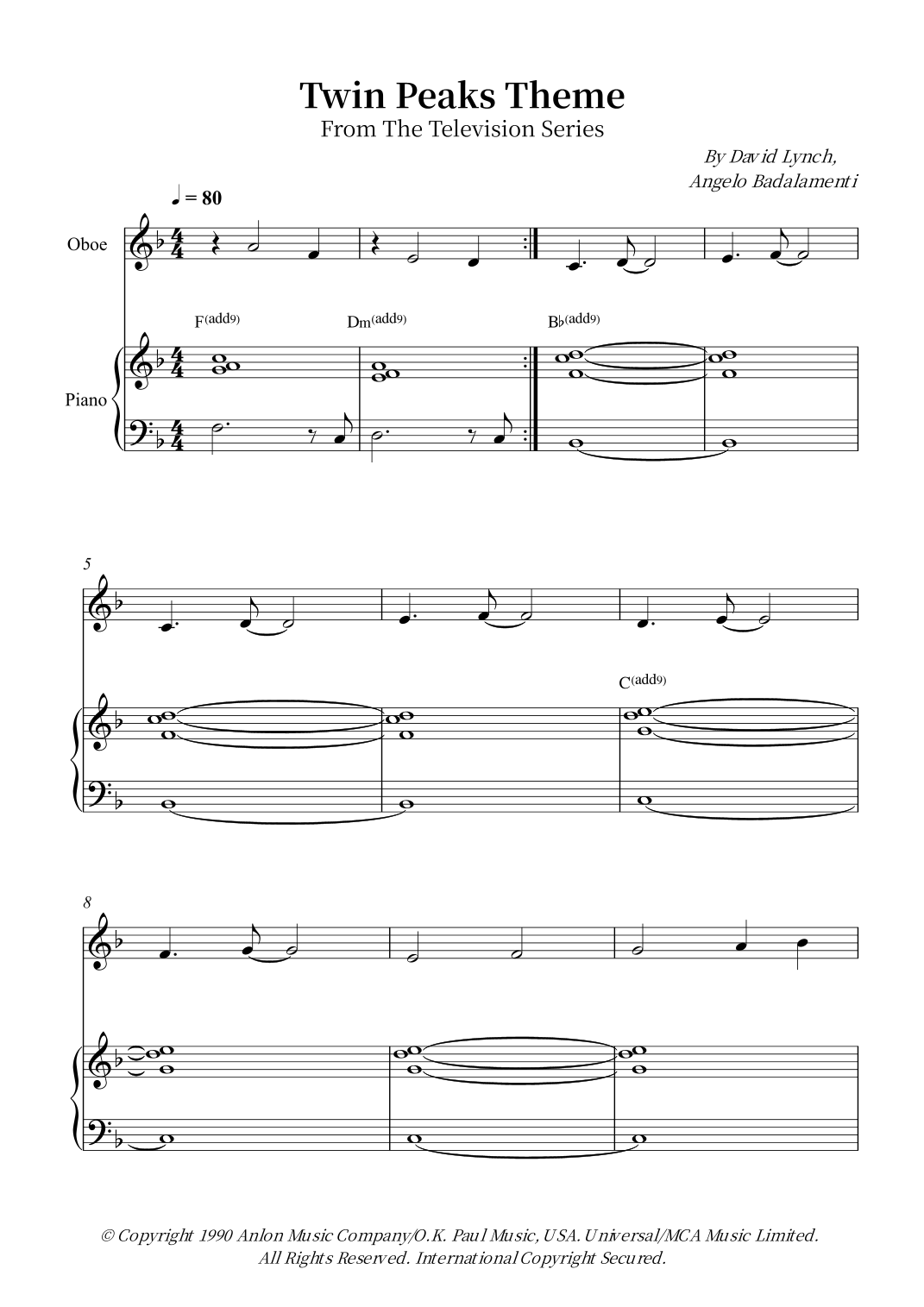 Twin Peaks Theme (arr. Wesley S. SIlva) by Agent Vyper Sheet Music for
