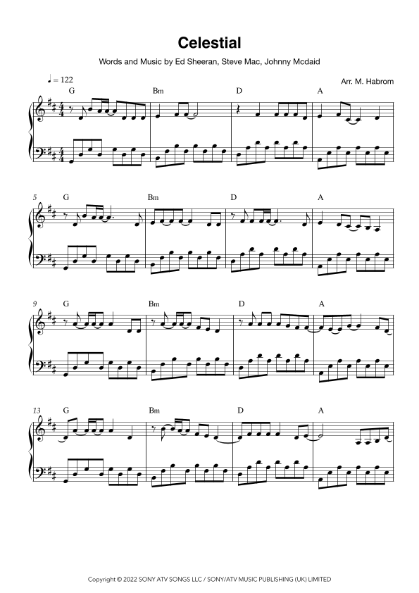 Celestial (arr. Michael Habrom) by Ed Sheeran Sheet Music for Easy