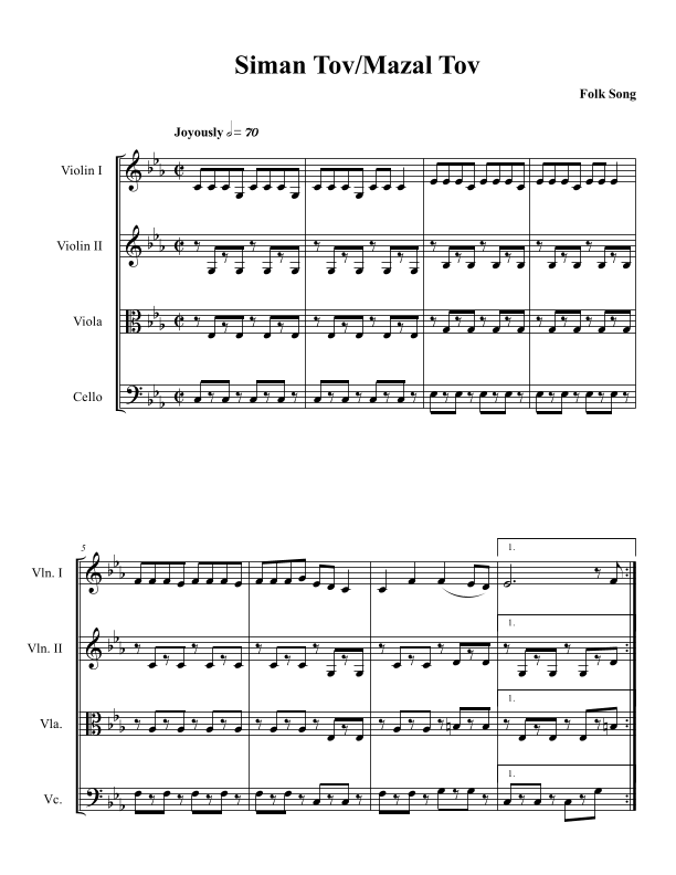 Siman Tov / Mazal Tov Partitions Traditional Quatuor à cordes