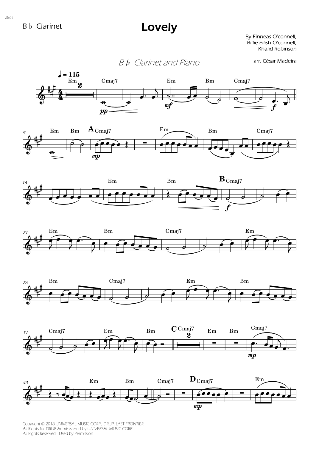 Lovely (arr. César Madeira) by Billie Eilish feat. Khalid Sheet Music
