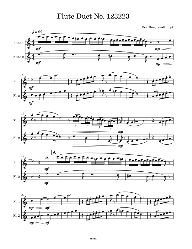 Flute Duet No. 123223 Sheet Music Eric BinghamKumpf Flute Duet