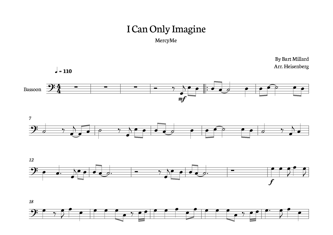 I Can Only Imagine (arr. Heisenberg) Sheet Music Mercy Me Bassoon Solo