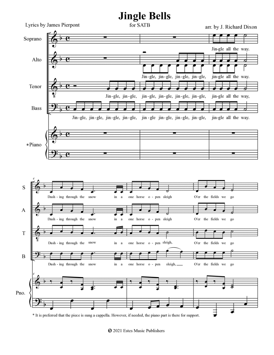 Jingle Bells Sheet Music J. Richard Dixon Choir