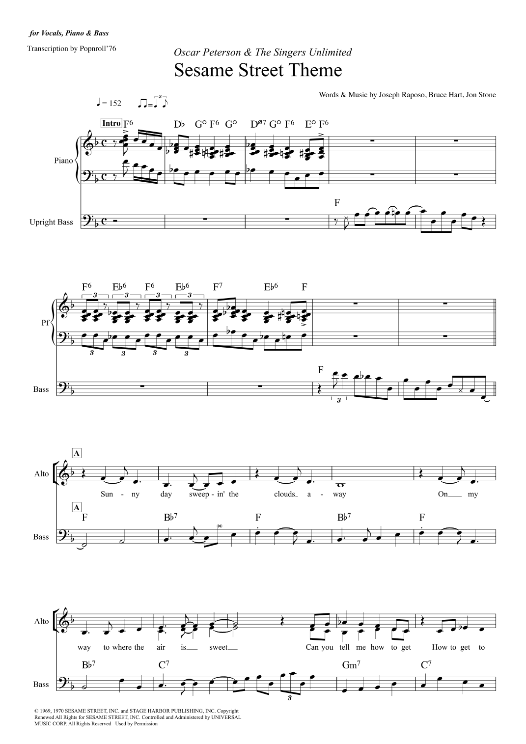 Sesame Street Theme (arr. Popnroll '76) by Sesame Street Sheet Music