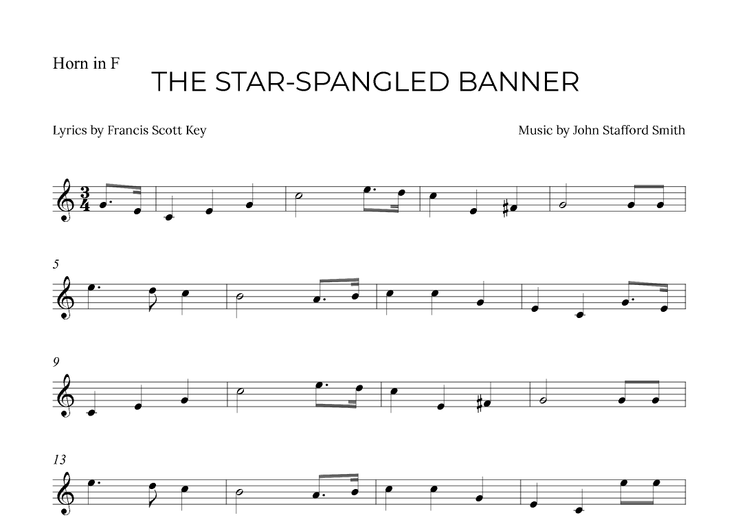 THE STARSPANGLED BANNER Sheet Music John Stafford Smith French Horn Solo