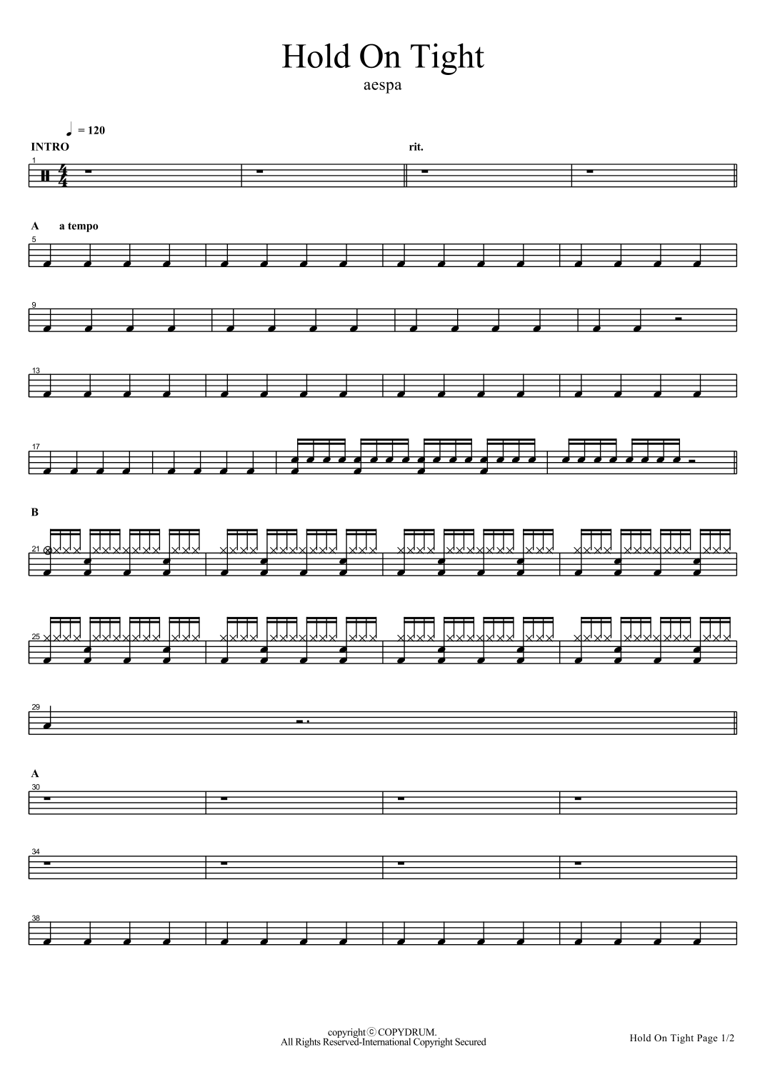 Hold On Tight (arr. COPYDRUM by Aespa Sheet Music for Drums at Sheet