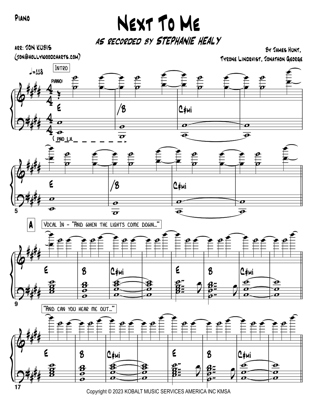 Next To Me (arr. Jon Kubis) by Rufus Du Sol Sheet Music for Piano