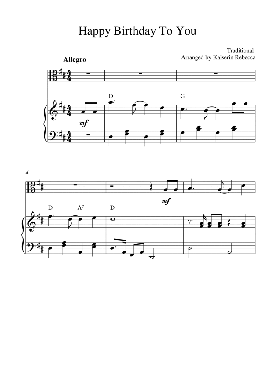 Happy Birthday To You (for viola solo and piano (arr