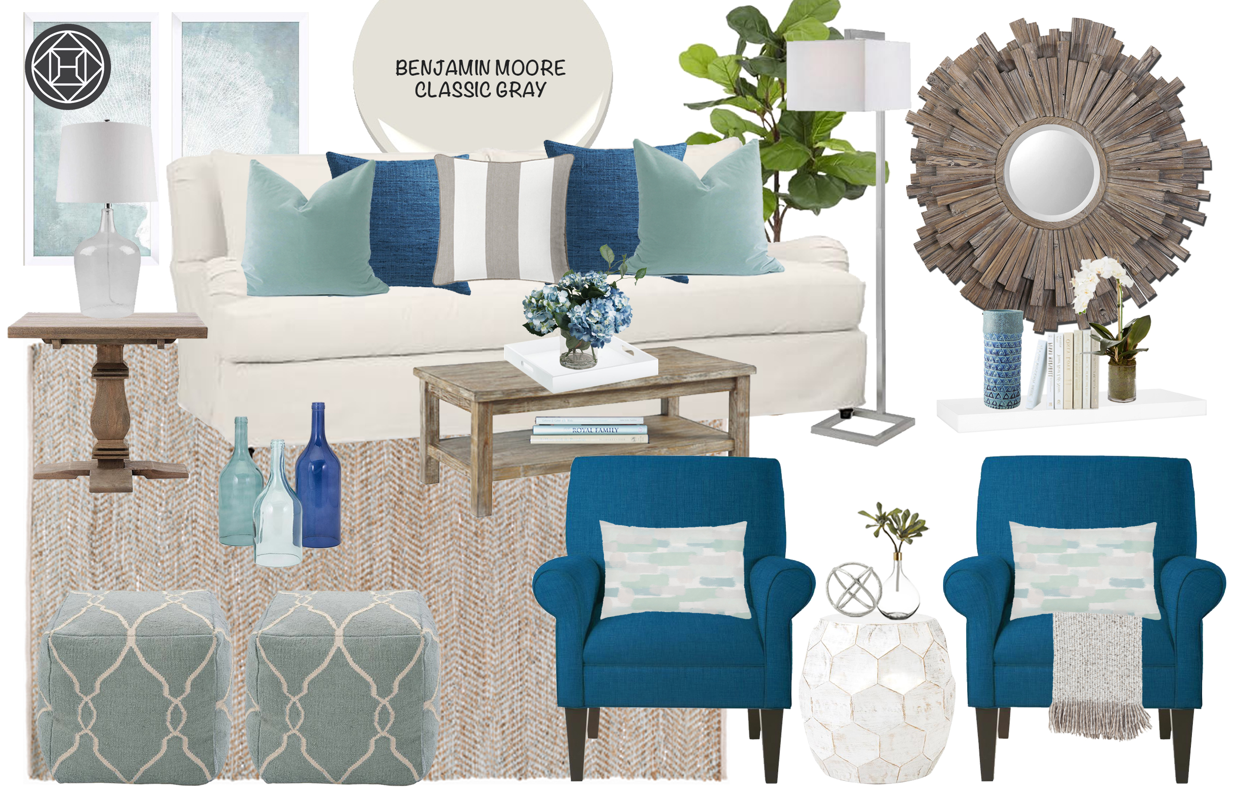 Contemporary, Classic, Coastal Living Room Design by Havenly Interior