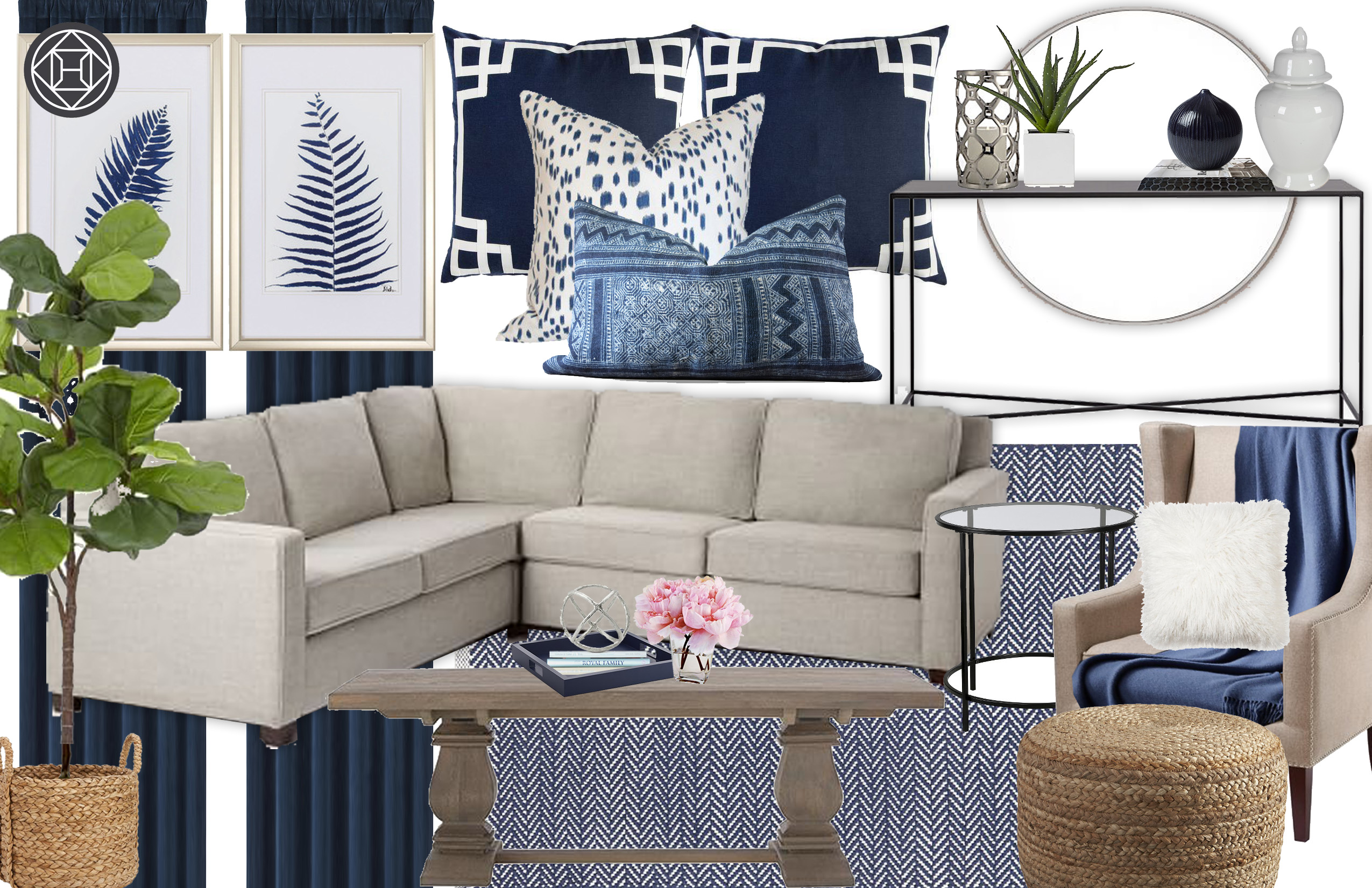 Contemporary, Preppy Living Room Design by Havenly