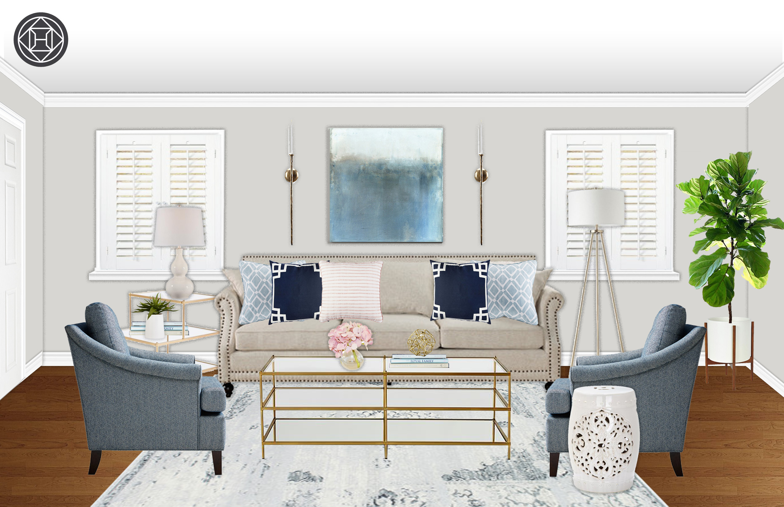 Contemporary, Classic, Preppy Living Room Design by