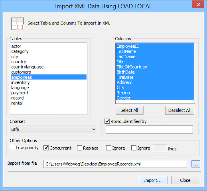 Import XML Data using LOAD LOCAL SQLyog Knowledge Base