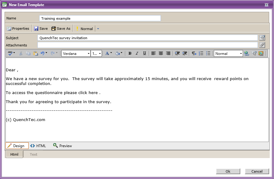 Creating an email template example QuenchTec Support