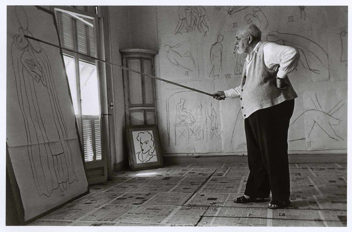 Henri Matisse Drawing With Bamboo Pole Tipped With Charcoal In His Studio Nice France International Center Of Photography