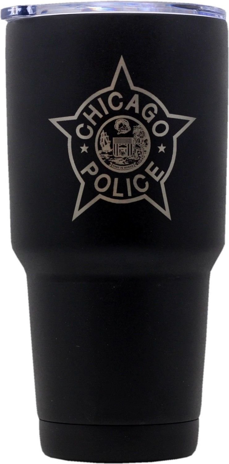 Chicago Police Star Tumbler Stainless Steel Black Coated 30oz