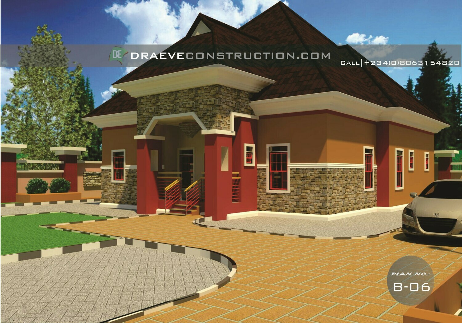 3 Bedroom Bungalow Floor Plan with Key Construction Materials Estimate