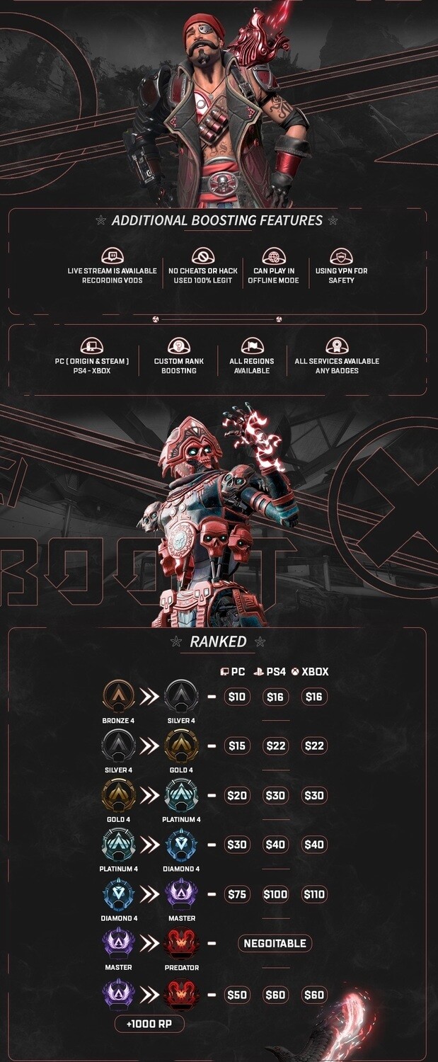 Apex legend Rank Boost , Wins , Kills , Custom Orders [PC PS4 ] [ Check out picture for prices ]