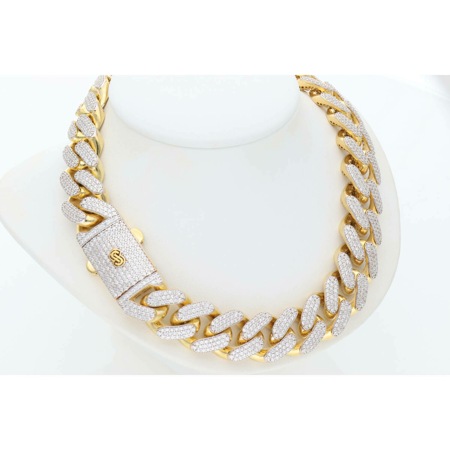 10 Karat Gold & Cz Cuban Link Monaco Chain 15.2mm x 30″ W 111.3