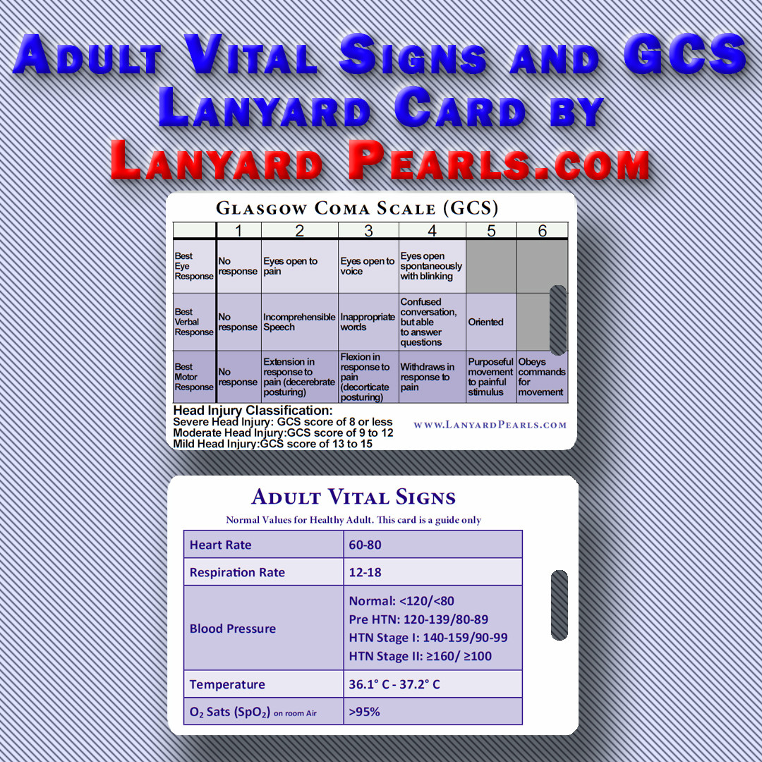 Adult Vital Signs and GCS Lanyard Reference Card