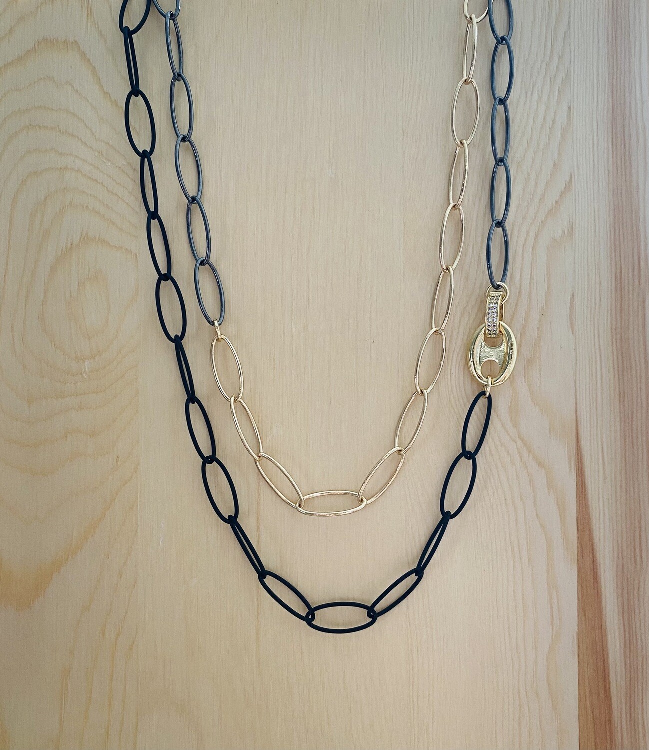 Mix Chain Necklace with Puff Clasp