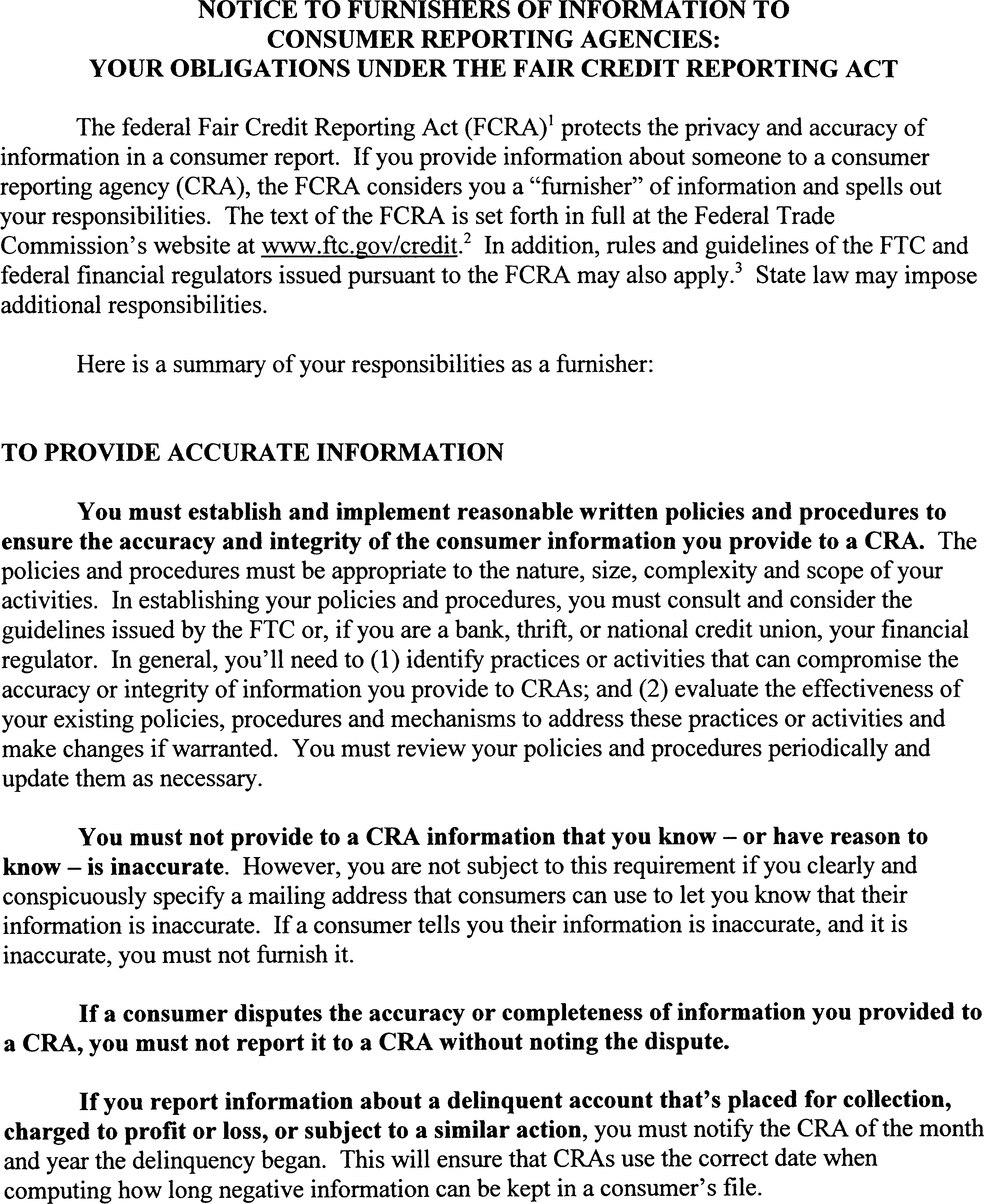 Federal Register Summary of Rights and Notices of Duties Under the