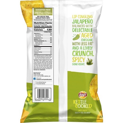 Lay's Kettle Cooked 40 Less Fat Jalapeno Cheddar Potato Chips 8oz