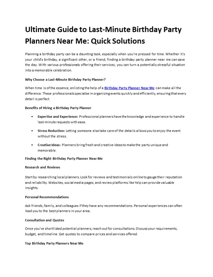 PPT Ultimate Guide to LastMinute Birthday Party Planners Near Me Quick Solutions PowerPoint