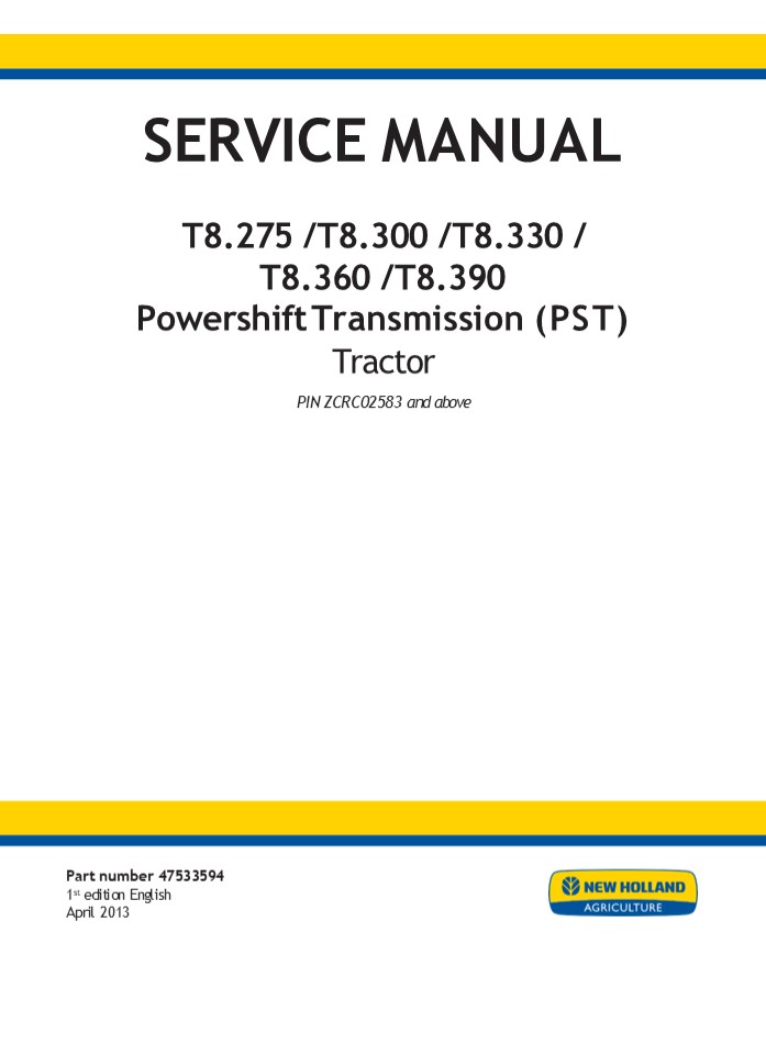 PPT New Holland T8.330 Powershift Transmission (PST) Tractor Service