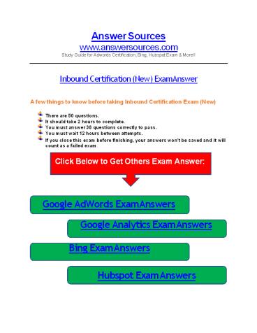 Ppt – Inbound Exam Answer - Hubspot Certification Powerpoint Presentation | Free To Download - Id: 8A3512-Mjjhy