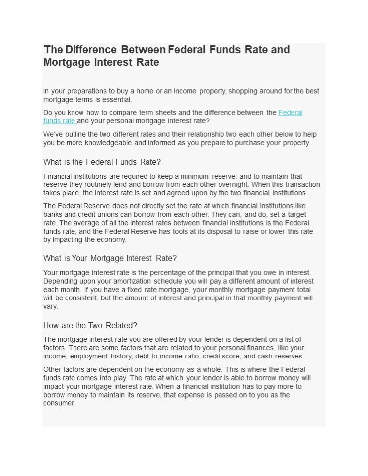 PPT The Difference Between Federal Funds Rate and Mortgage Interest