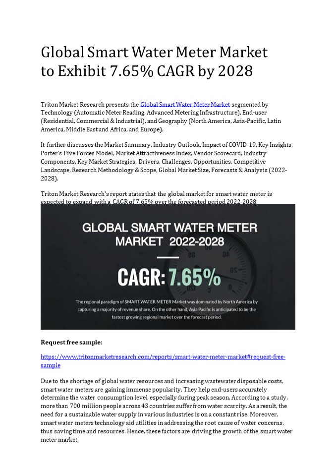 PPT Global Smart Water Meter Market to Exhibit 7.65 CAGR by 2028