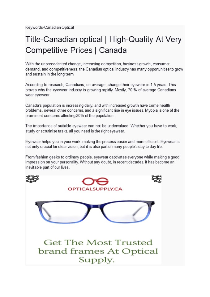 PPT TitleCanadian optical HighQuality At Very Competitive Prices