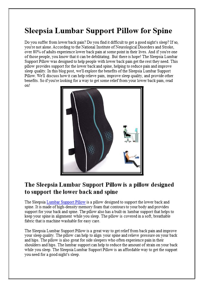 PPT The Benefits Of The Sleepsia Lumbar Support Pillow PowerPoint