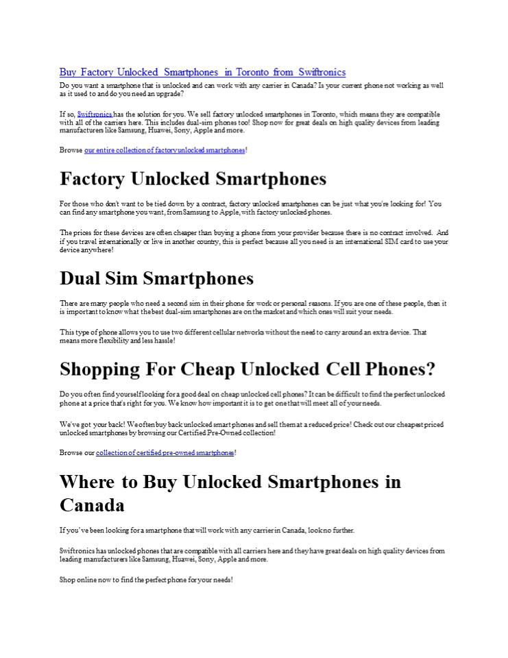 PPT Buy Factory Unlocked Smartphones in Toronto from Swiftronics