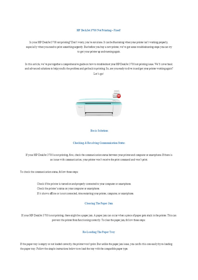PPT HP DeskJet 3700 Not Printing Fixed! PowerPoint presentation