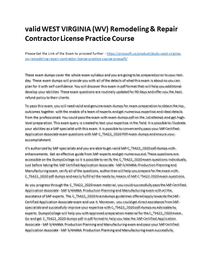 PPT valid WEST VIRGINIA (WV) Remodeling & Repair Contractor License