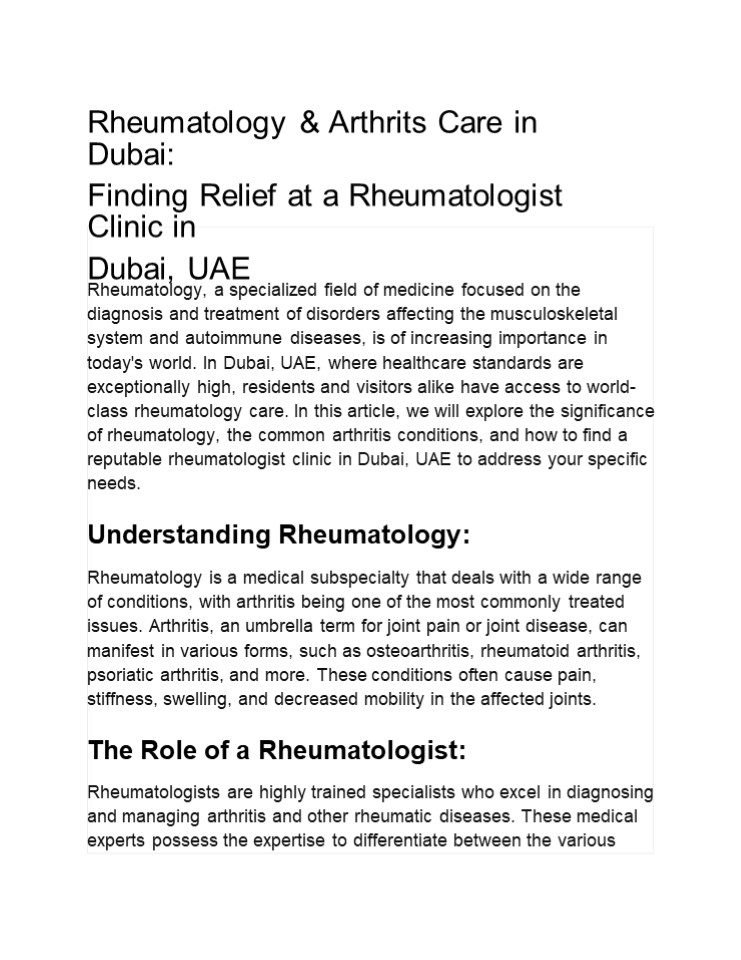 PPT Rheumatology & Arthritis Care in Dubai, Finding Relief at a
