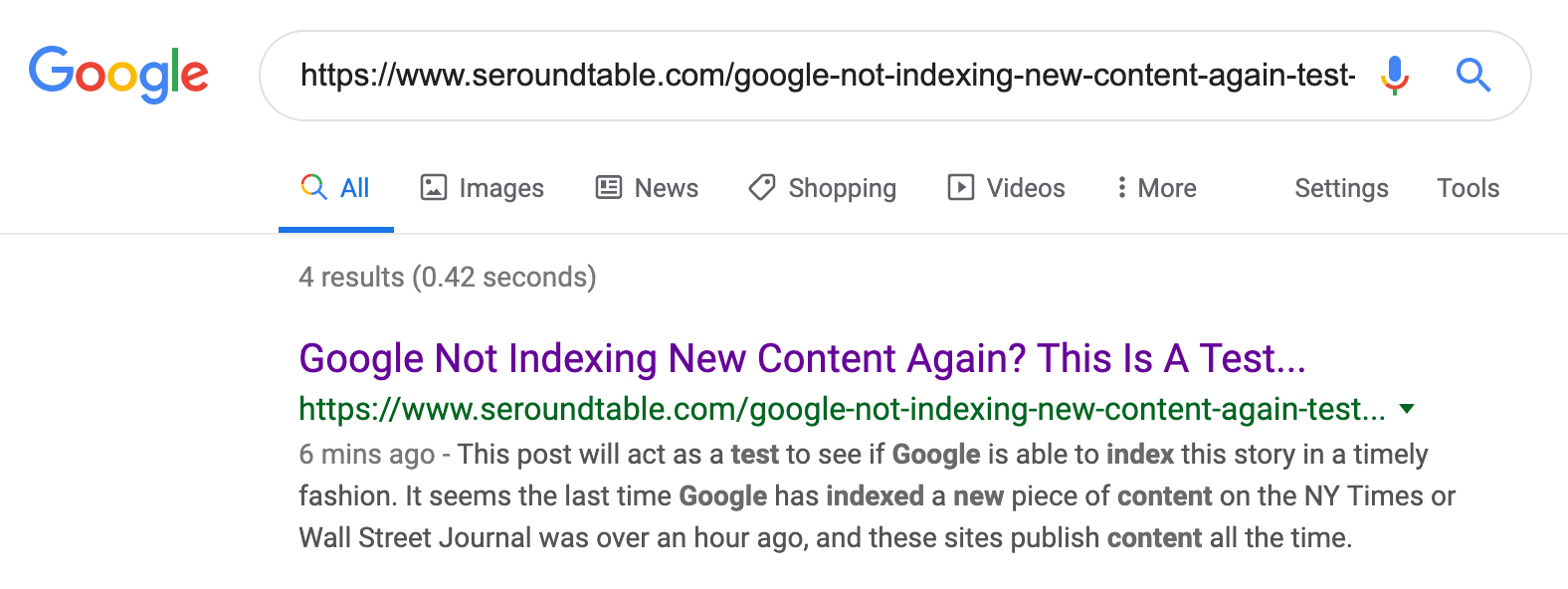 Google Not Indexing New Content Again? This Is A Test...
