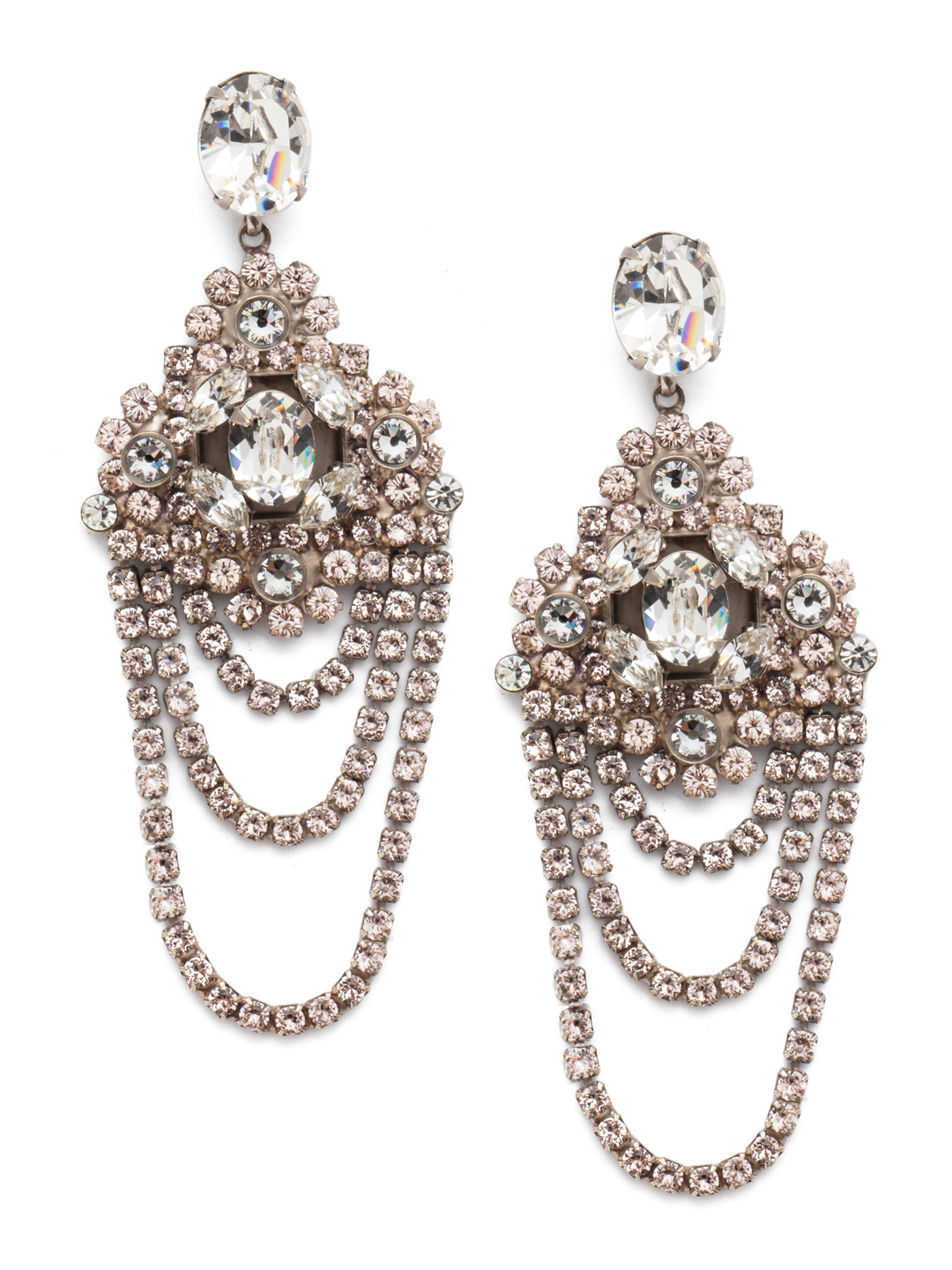 Crystal Chandelier Earrings Statement Earring in Antique Silvertone Satin Blush Sorrelli Jewelry