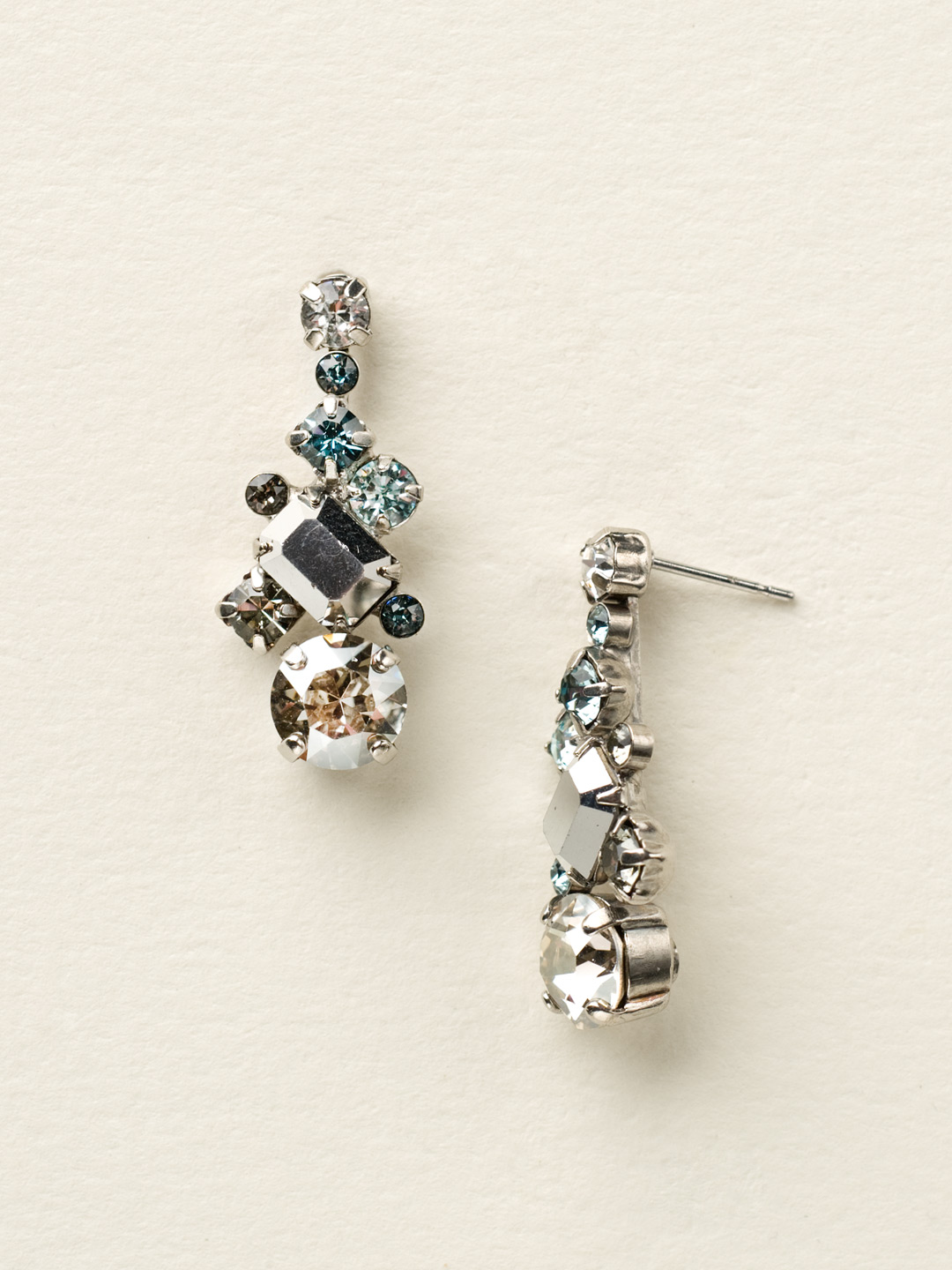 Glittering MultiCut Crystal Earring in Antique Silvertone Crystal