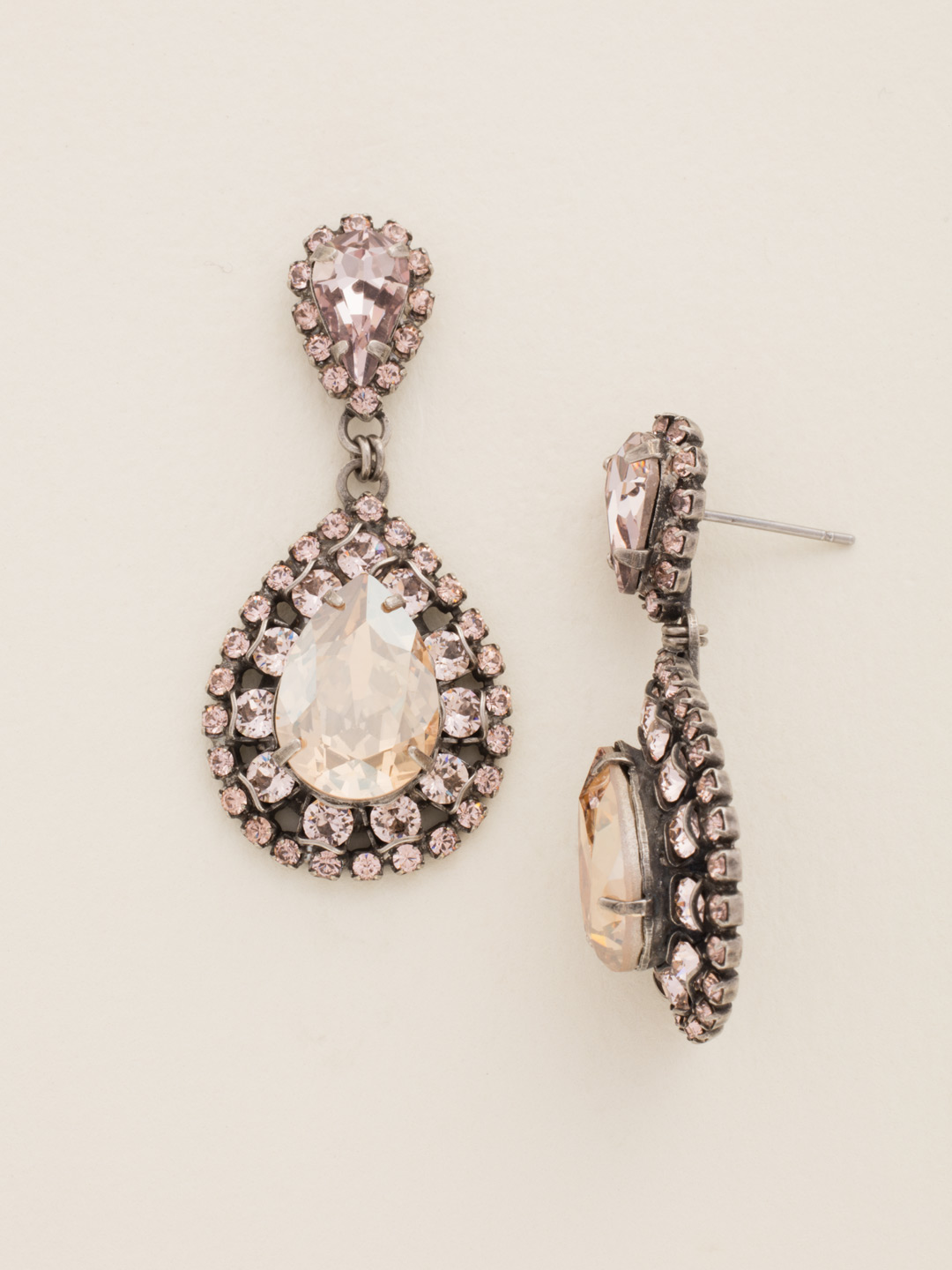 Oval Encrusted Crystal Statement Earring in Antique Silvertone Sand