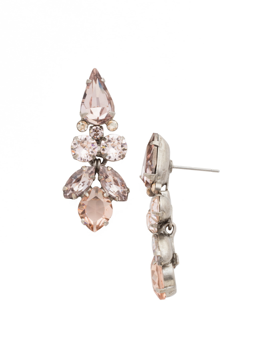 Floral MultiCut Crystal Statement Earring in Antique Silvertone Satin