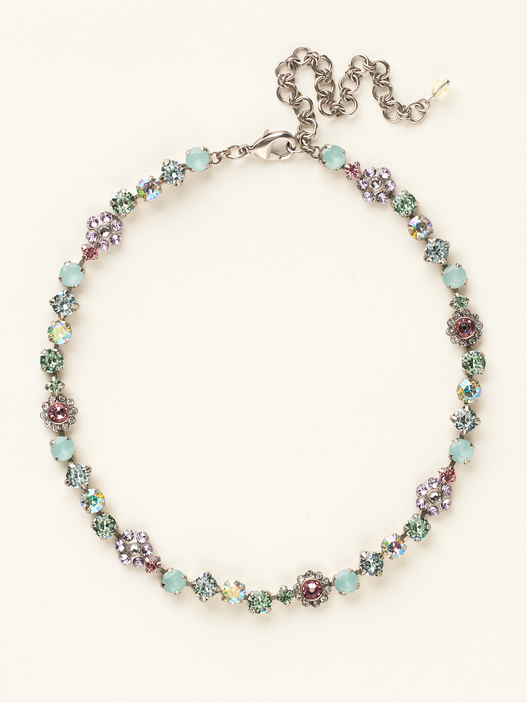 Classic Crystal Floral Necklace in Antique Silvertone Cupcake