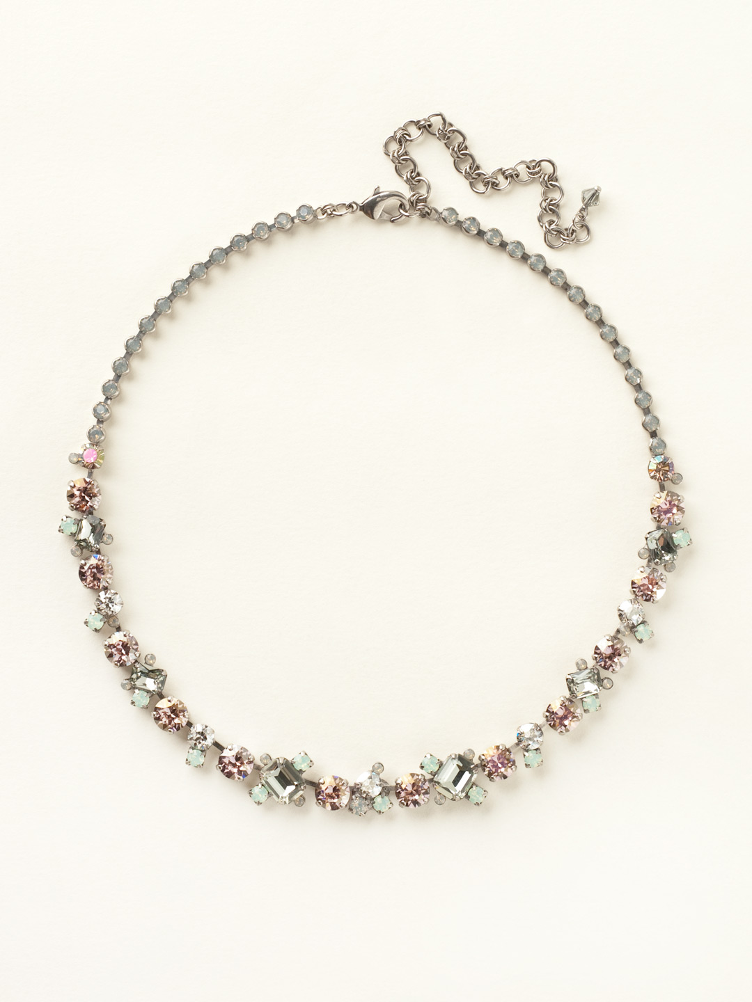 Glittering MultiCut Crystal Necklace in Antique Silvertone Crystal