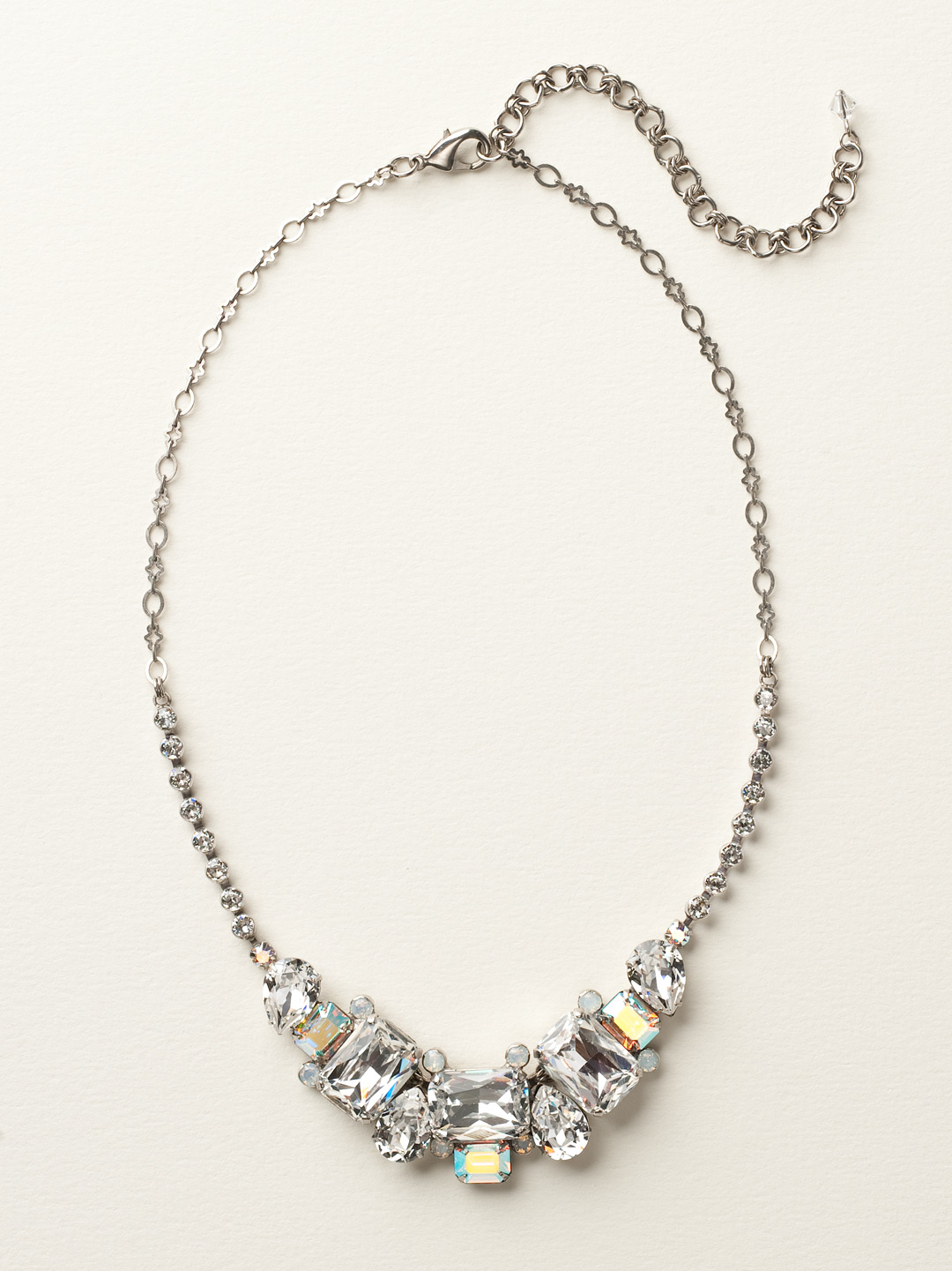 Emerald and PearCut Crystal Collar Necklace in Antique Silvertone White Bridal Sorrelli Jewelry