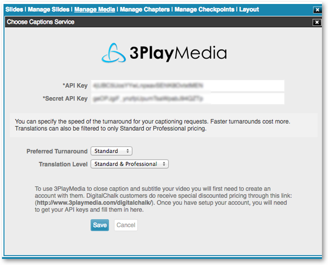 DigitalChalk Integration Setup 3Play Media Support