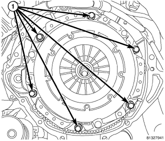 8. Install pressure plate bolts (1) finger tight.