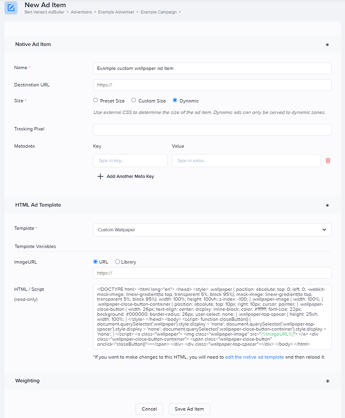 How to make custom native wallpaper ads