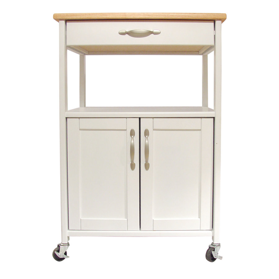 White Kitchen Trolley with Lacquered Hardwood Top